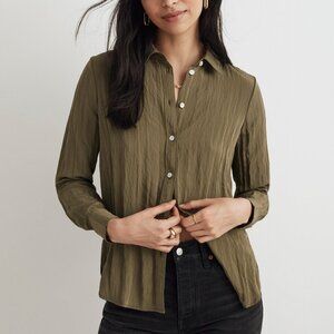 [NWT] Madewell Crinkled Button-Down Shirt in Olive